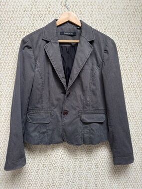 City UNLTD Pinstripe Blazer Charcoal Gray Button Structured Size 10